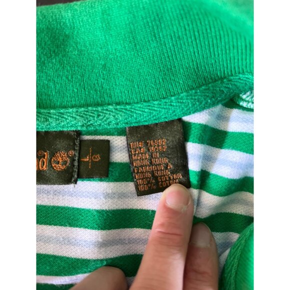 Timberland Mens Large Polo Shirt Striped Green Quarter Button Regular Fit Cotton - Picture 4 of 6